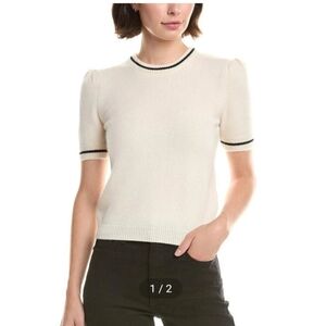 Frame Womens Cream Short Sleeve Cashmere Knit Sweater Size Medium NWT $468